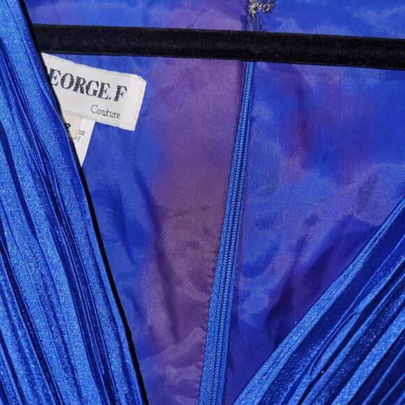 VTG George F Couture Plisse Pleated Fortuny Cobalt Blue Evening Gown Size: 12 - Picture 11 of 13